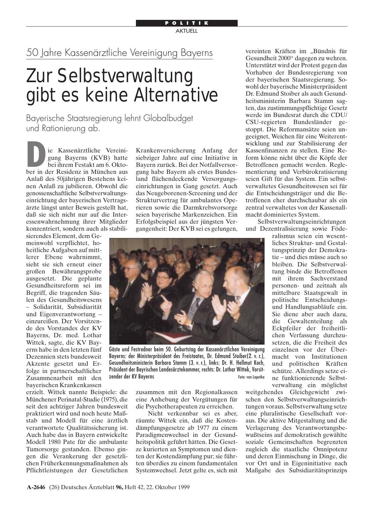 Vorschauseite 1: 50 Jahre Kassenärztliche Vereinigung Bayerns: Zur Selbstverwaltung gibt es keine Alternative