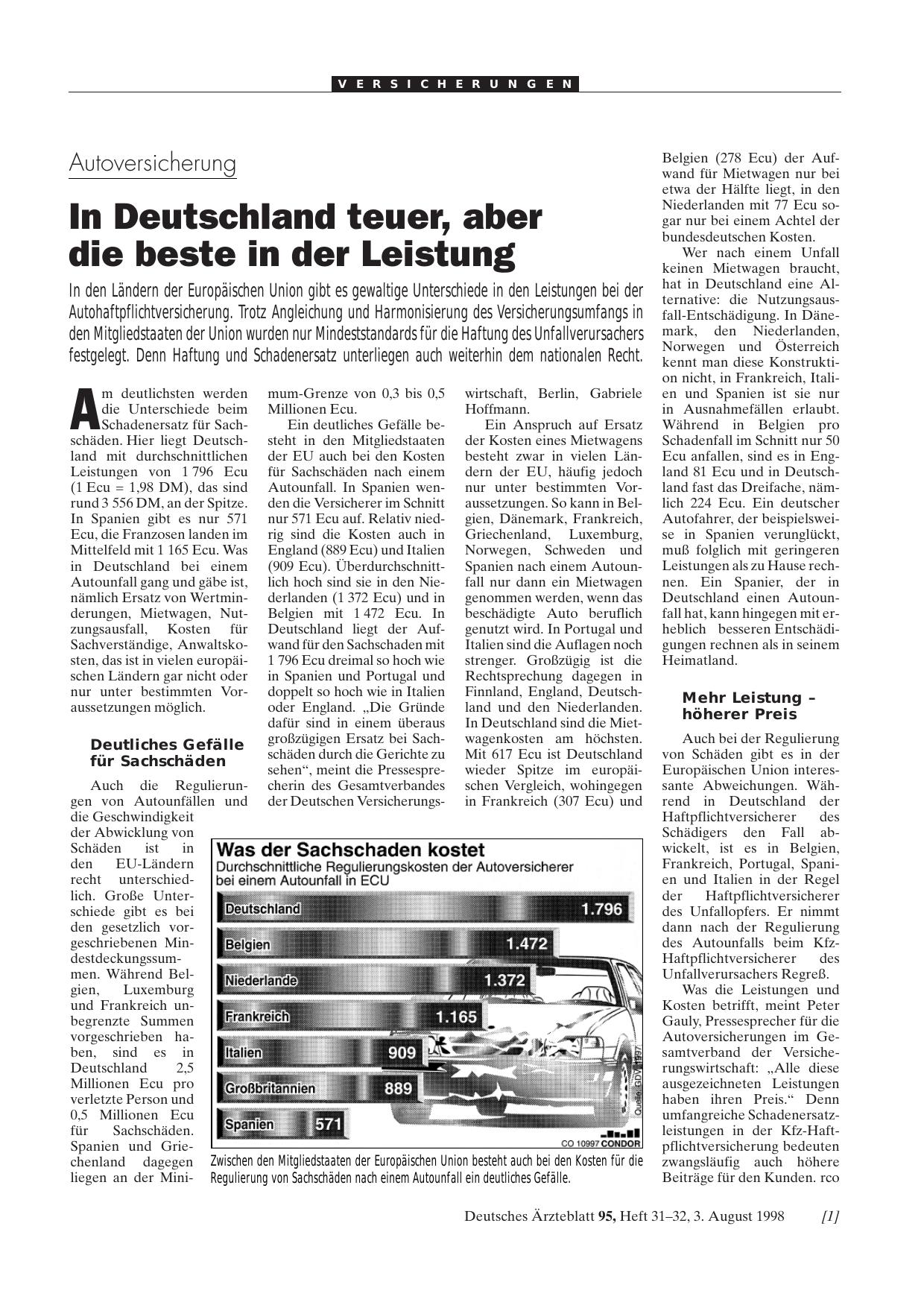 Vorschauseite 1: Autoversicherung: In Deutschland teuer, aber die beste in der Leistung