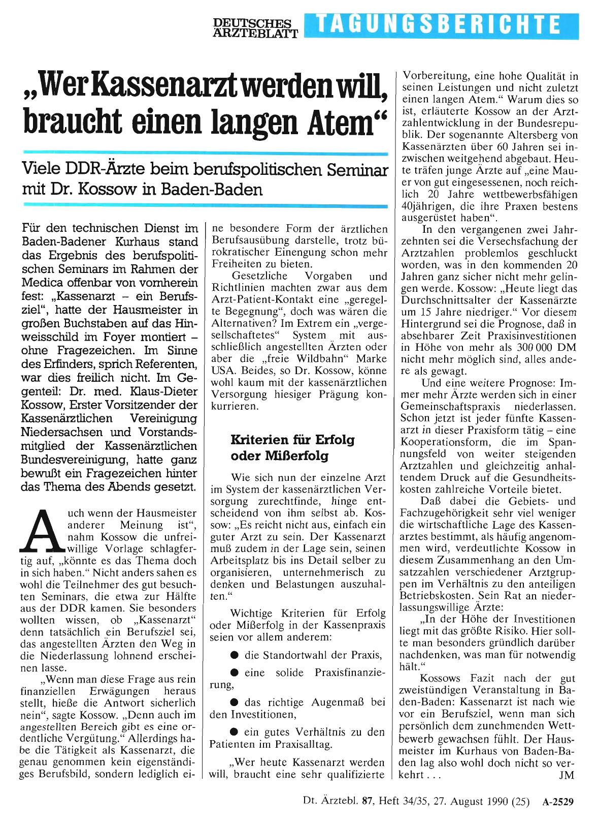 Vorschauseite 1: „Wer Kassenarzt werden will, braucht einen langen Atem”