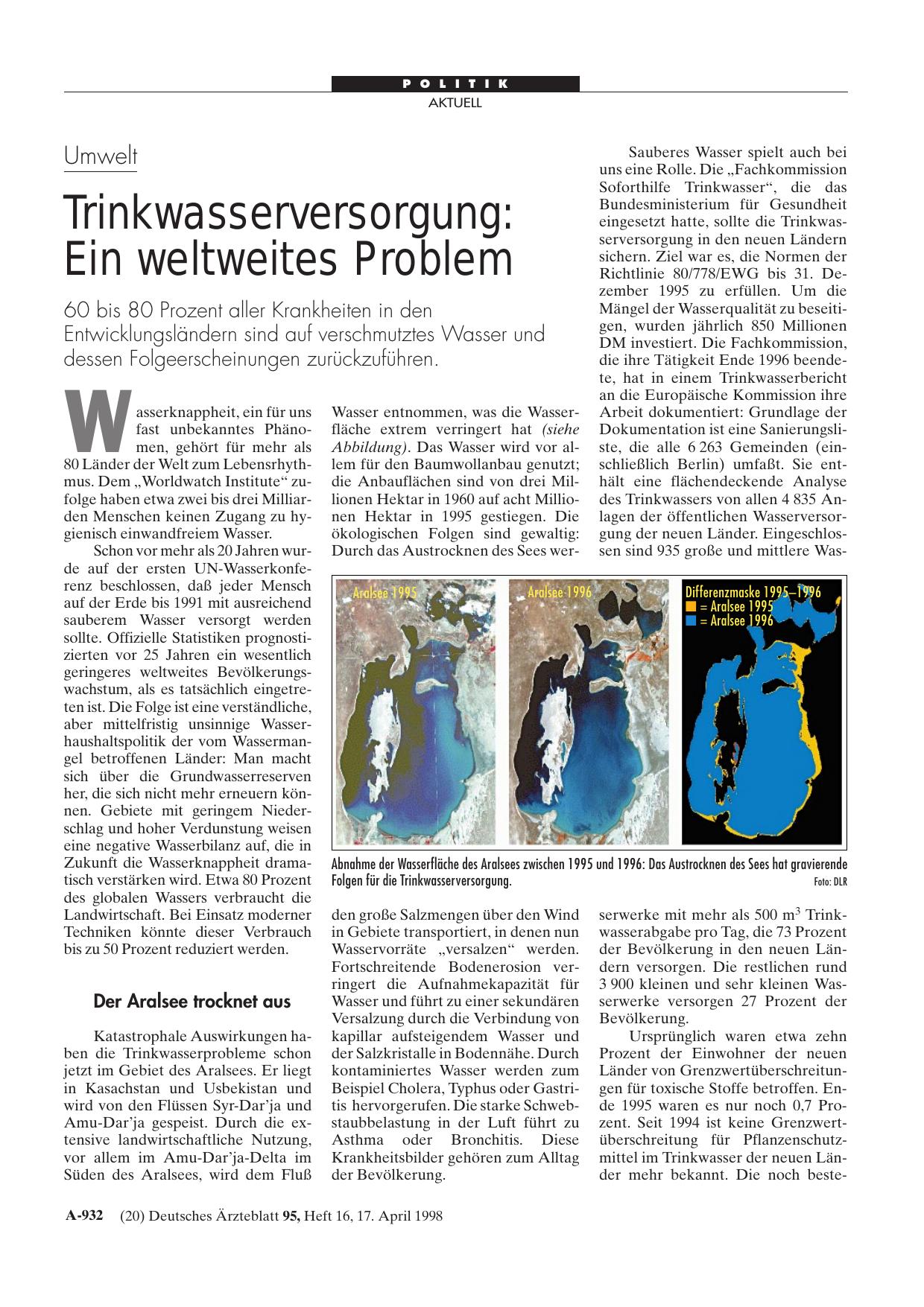 Vorschauseite 1: Umwelt: Trinkwasserversorgung Ein weltweites Problem