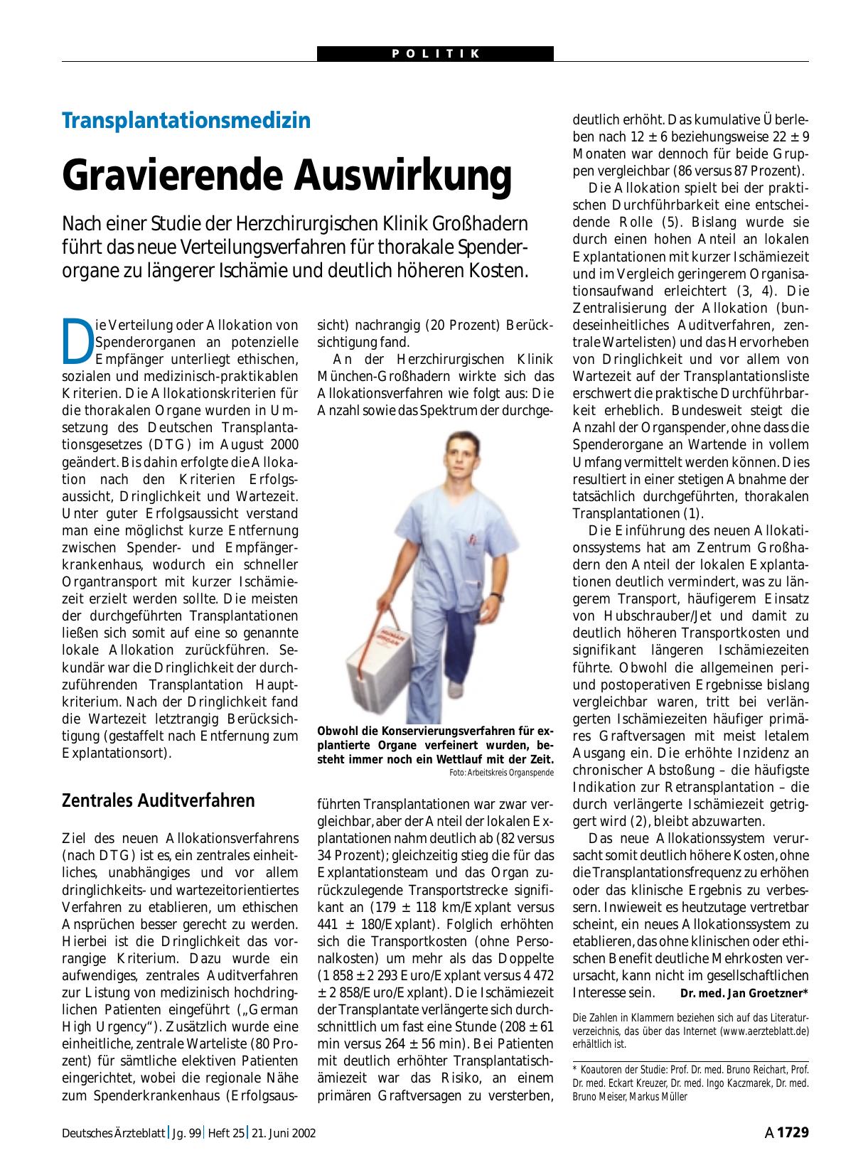 Vorschauseite 1: Transplantationsmedizin: Gravierende Auswirkung