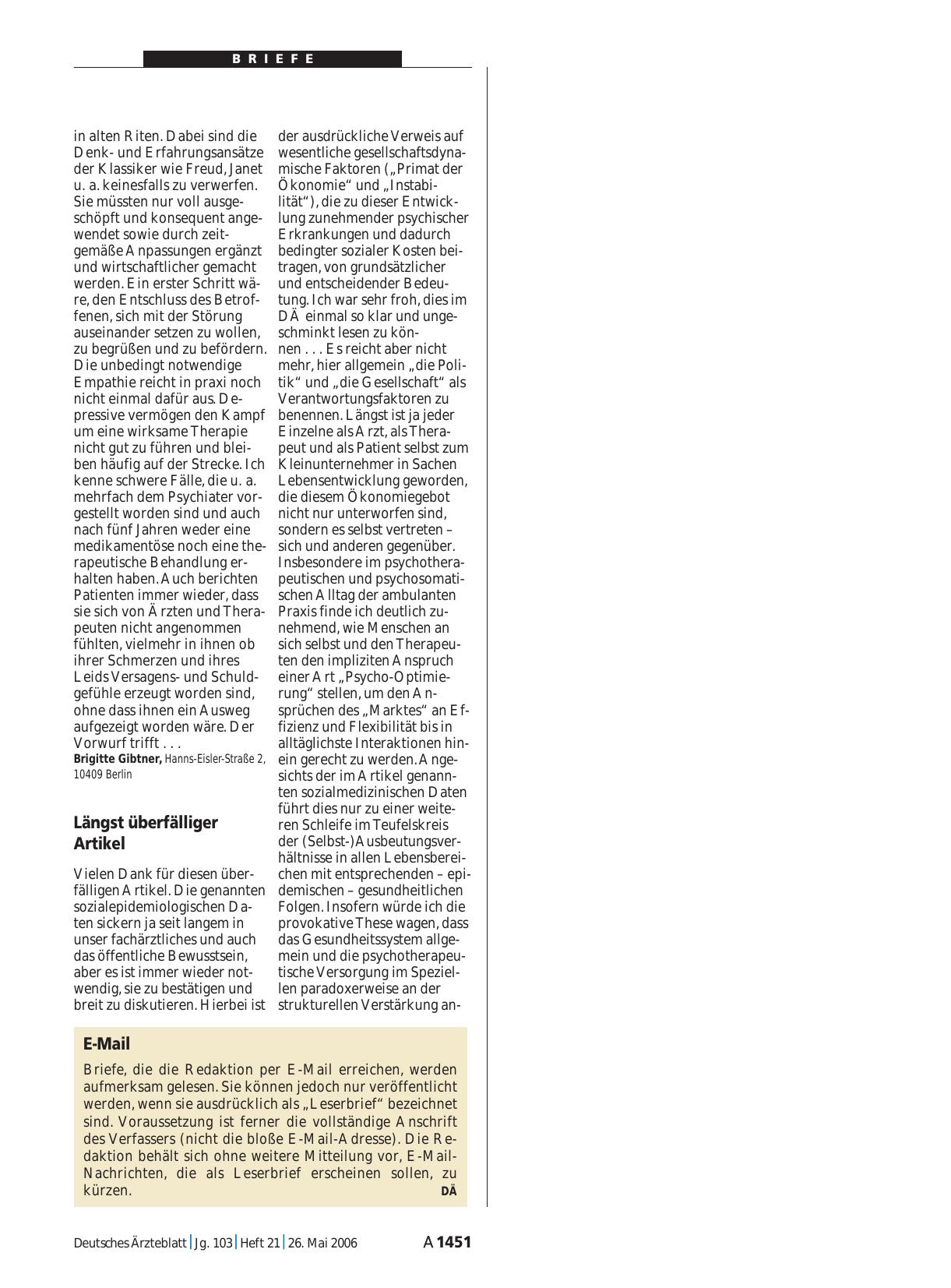 Vorschauseite 1: Psychische Störungen: Längst überfälliger Artikel
