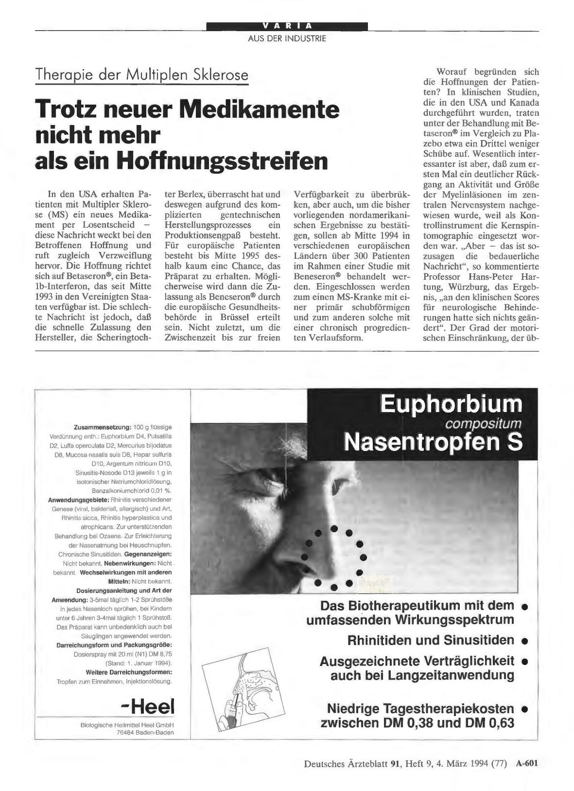 Vorschauseite 1: Therapie der Multiplen Sklerose: Trotz neuer Medikamente nicht mehr als ein Hoffnungsstreifen