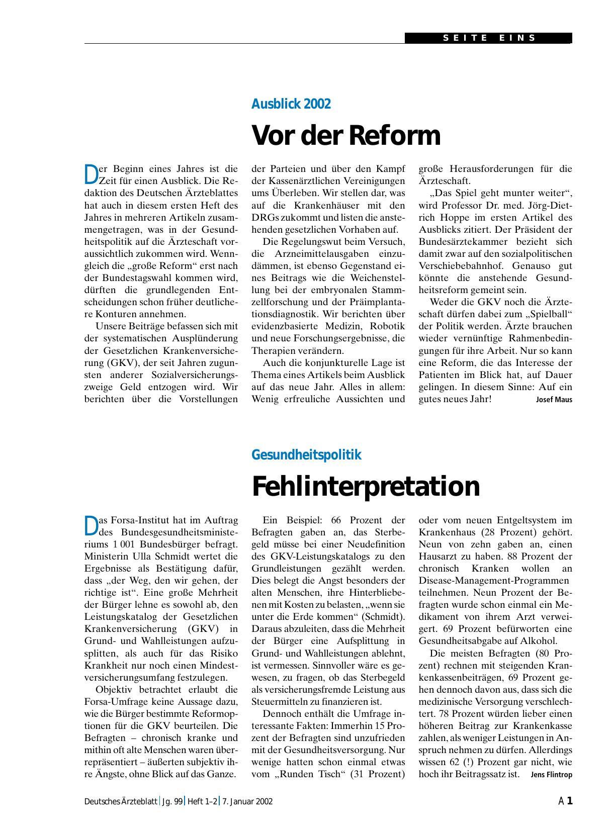 Vorschauseite 1: Ausblick 2002: Vor der Reform
