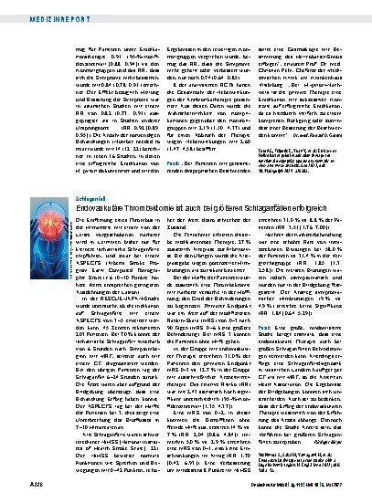 Vorschauseite 1: Schlaganfall: Endovaskuläre Thrombektomie ist auch bei größeren Schlaganfällen erfolgreich
