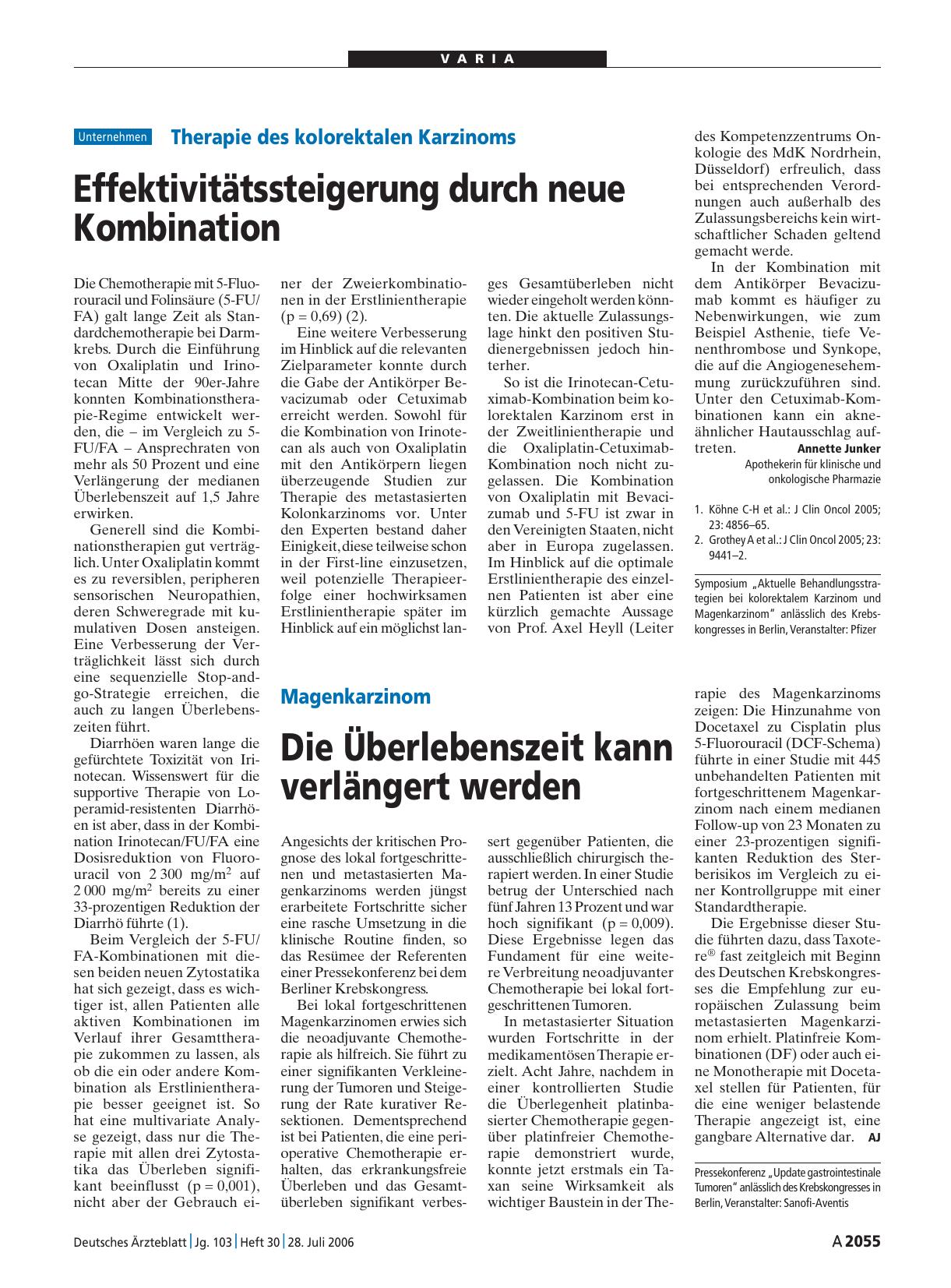 Vorschauseite 1: Magenkarzinom: Die Überlebenszeit kann verlängert werden