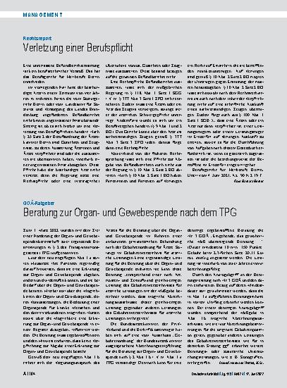 Vorschauseite 1: Rechtsreport: Verletzung einer Berufspflicht