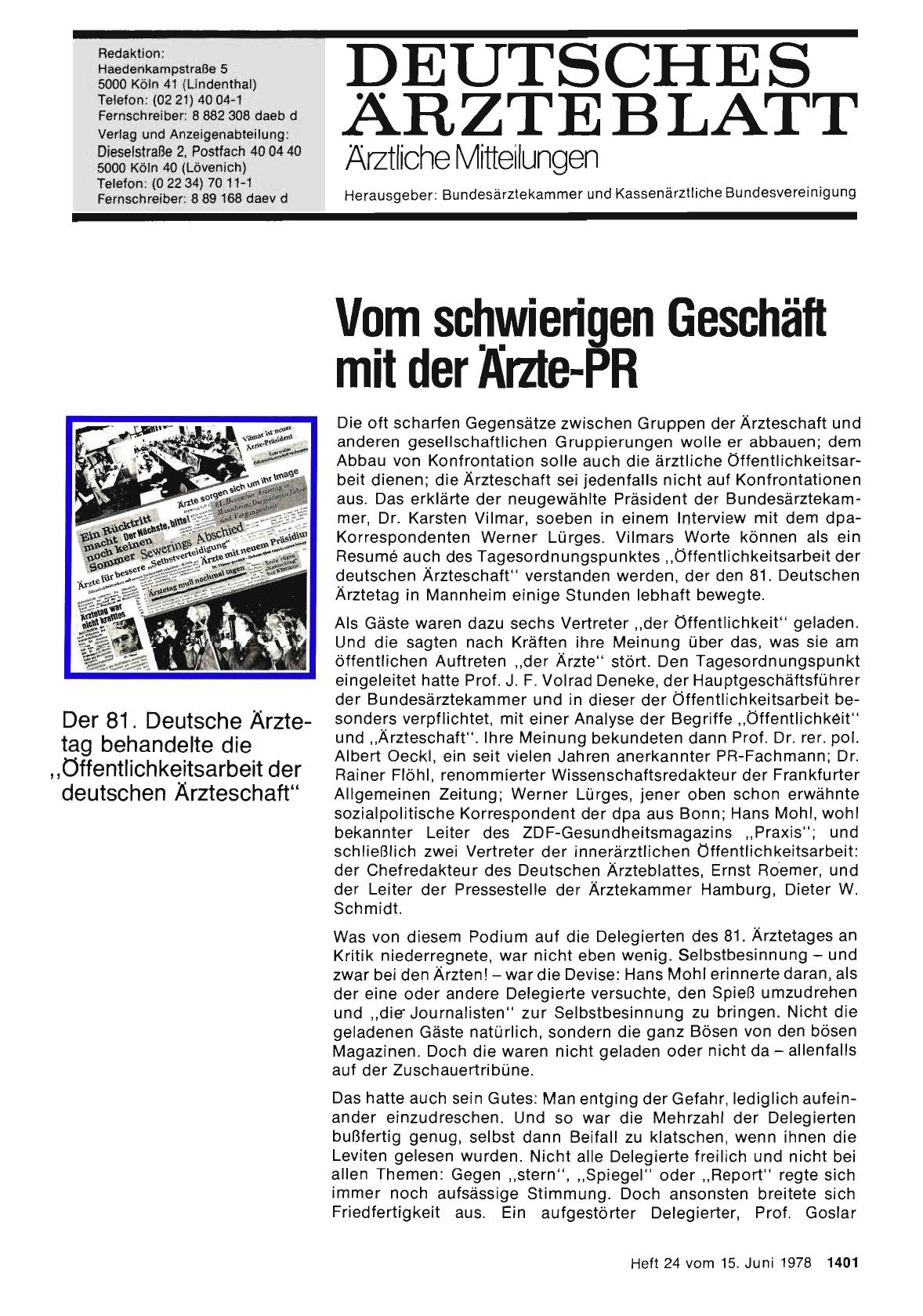 Vorschauseite 1: Vom schwierigen Geschäft mit der Ärzte-PR