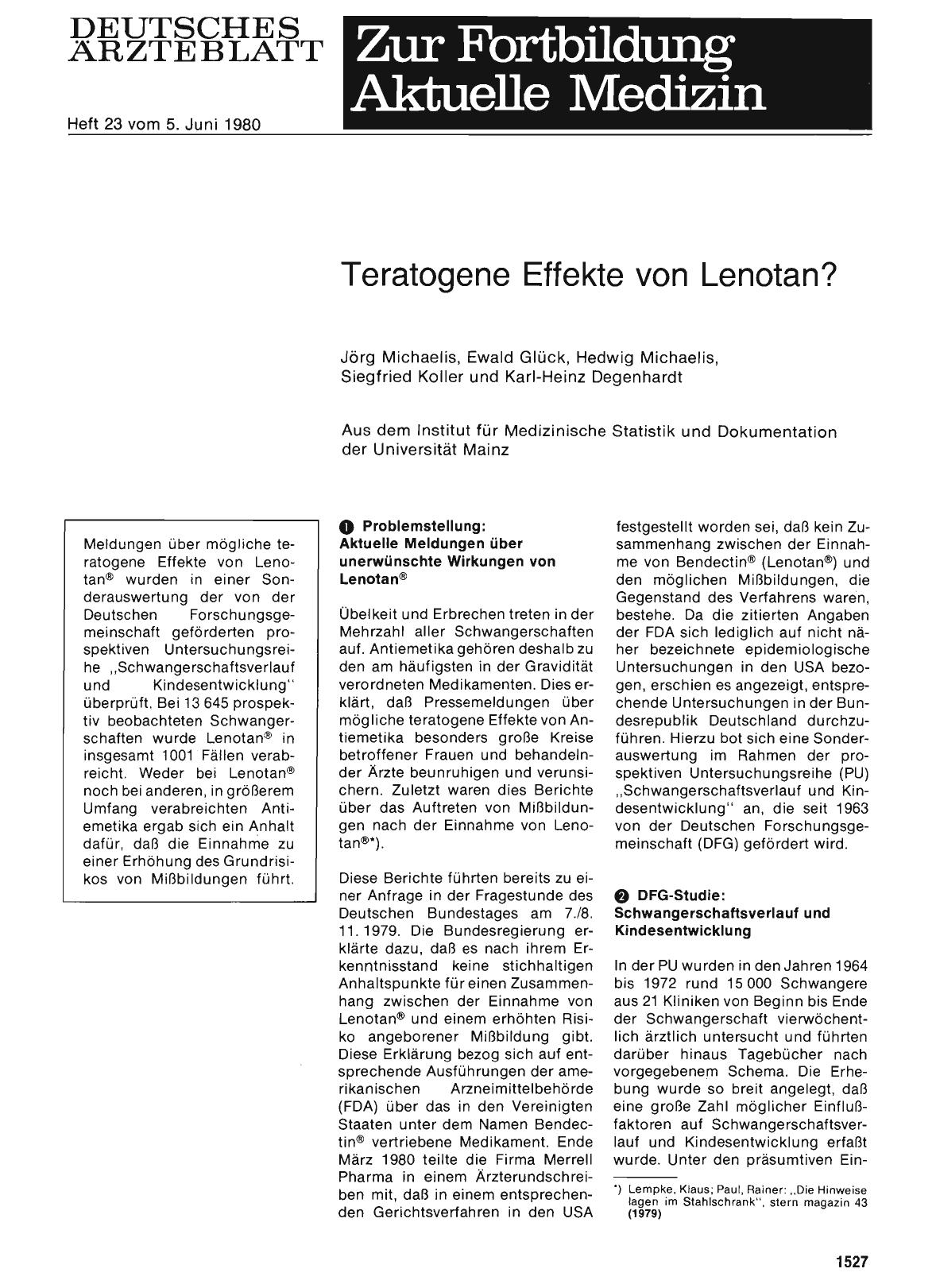 Vorschauseite 1: Teratogene Effekte von Lenotan?