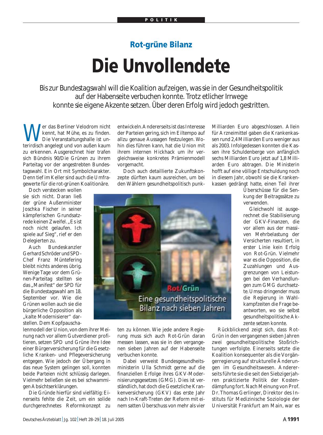 Vorschauseite 1: Rot-grüne Bilanz: Die Unvollendete