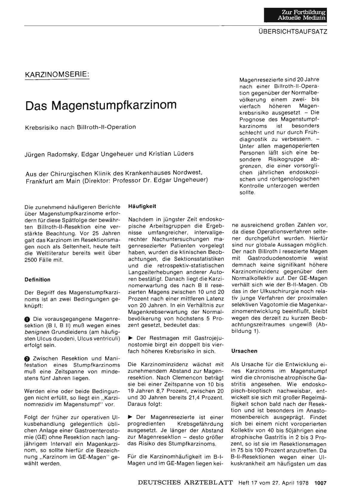 Vorschauseite 1: Karzinomserie: Das Magenstumpfkarzinom