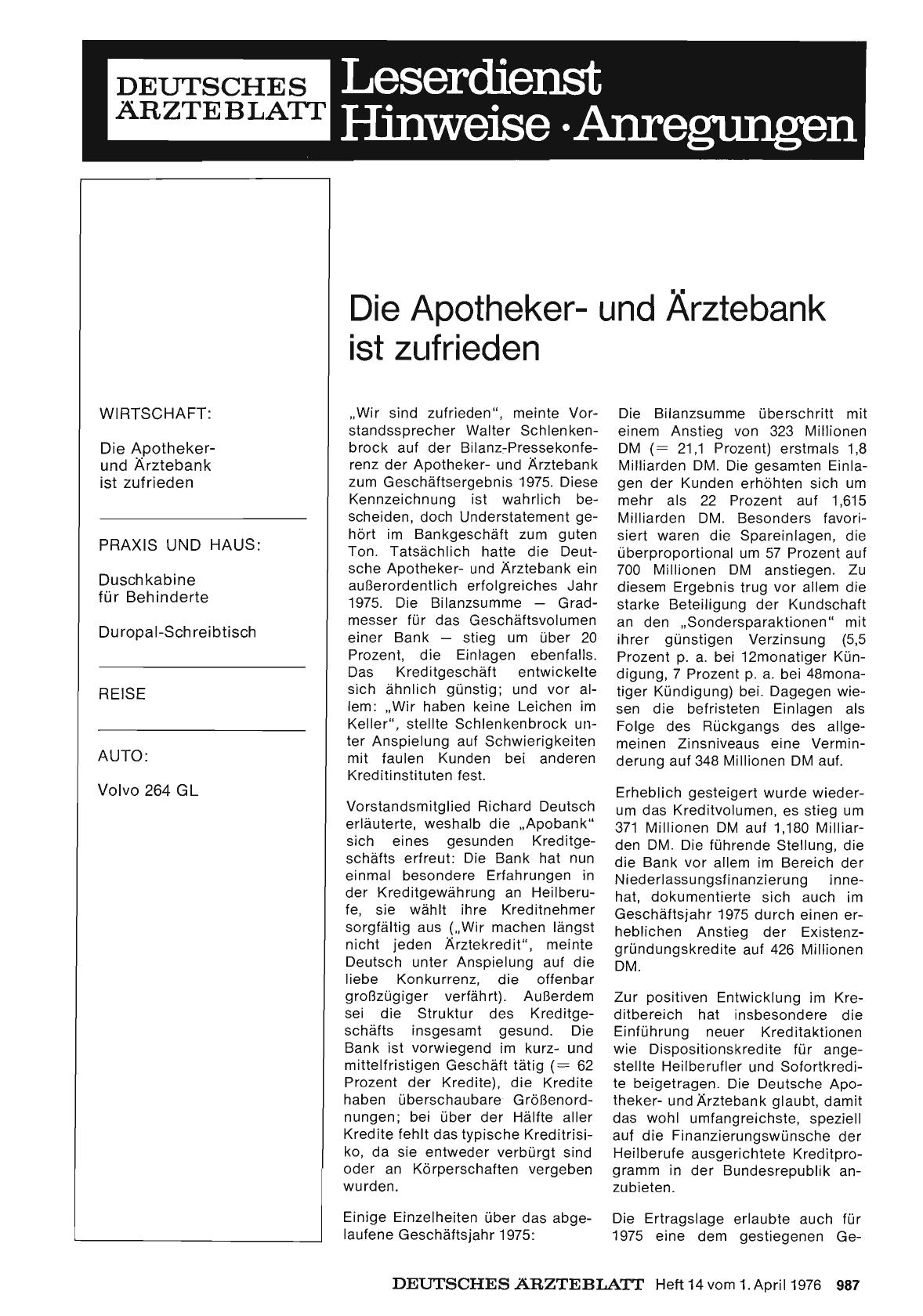 Vorschauseite 1: Die Apothekerund Ärztebank ist zufrieden