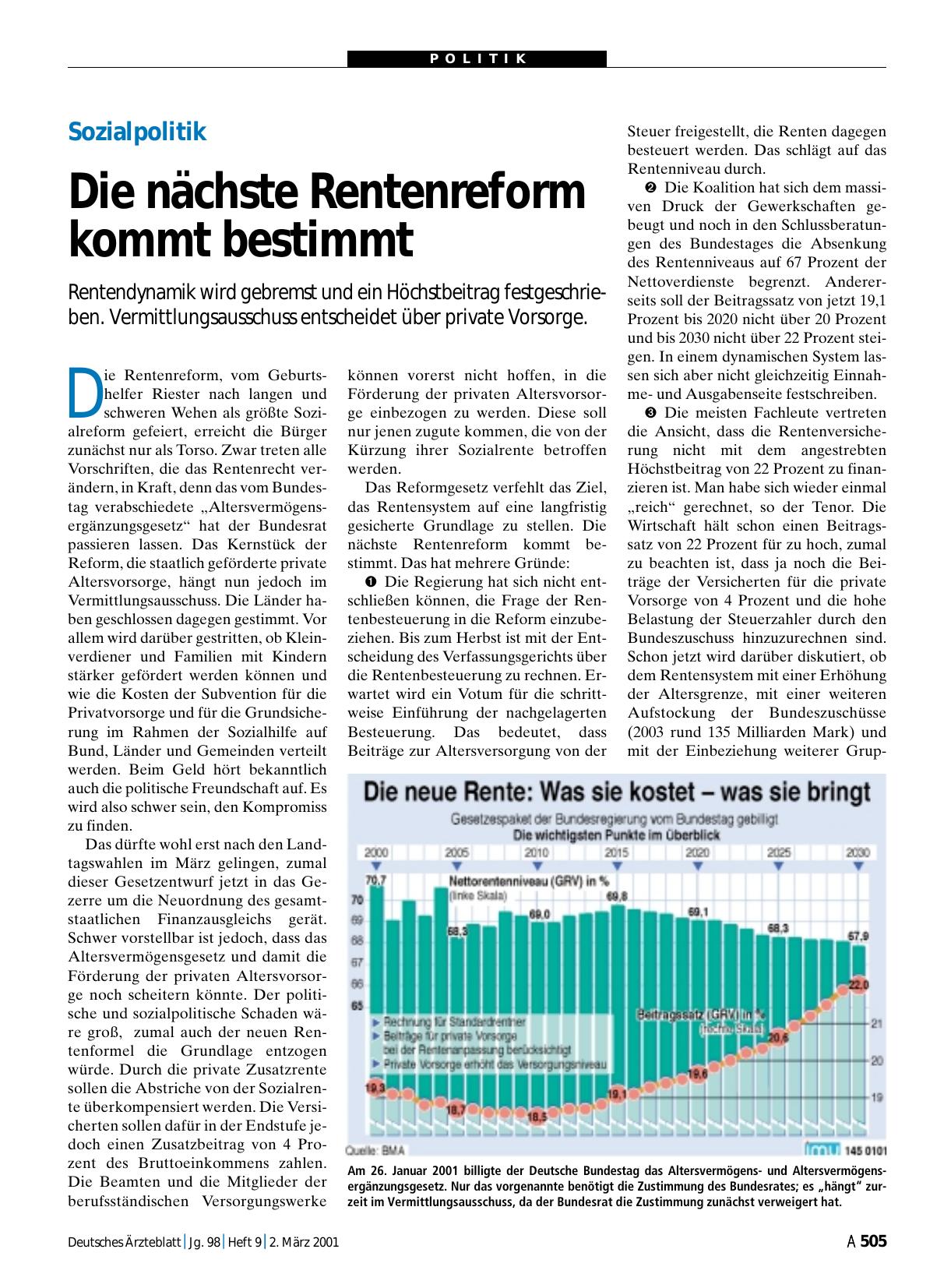 Vorschauseite 1: Sozialpolitik: Die nächste Rentenreform kommt bestimmt