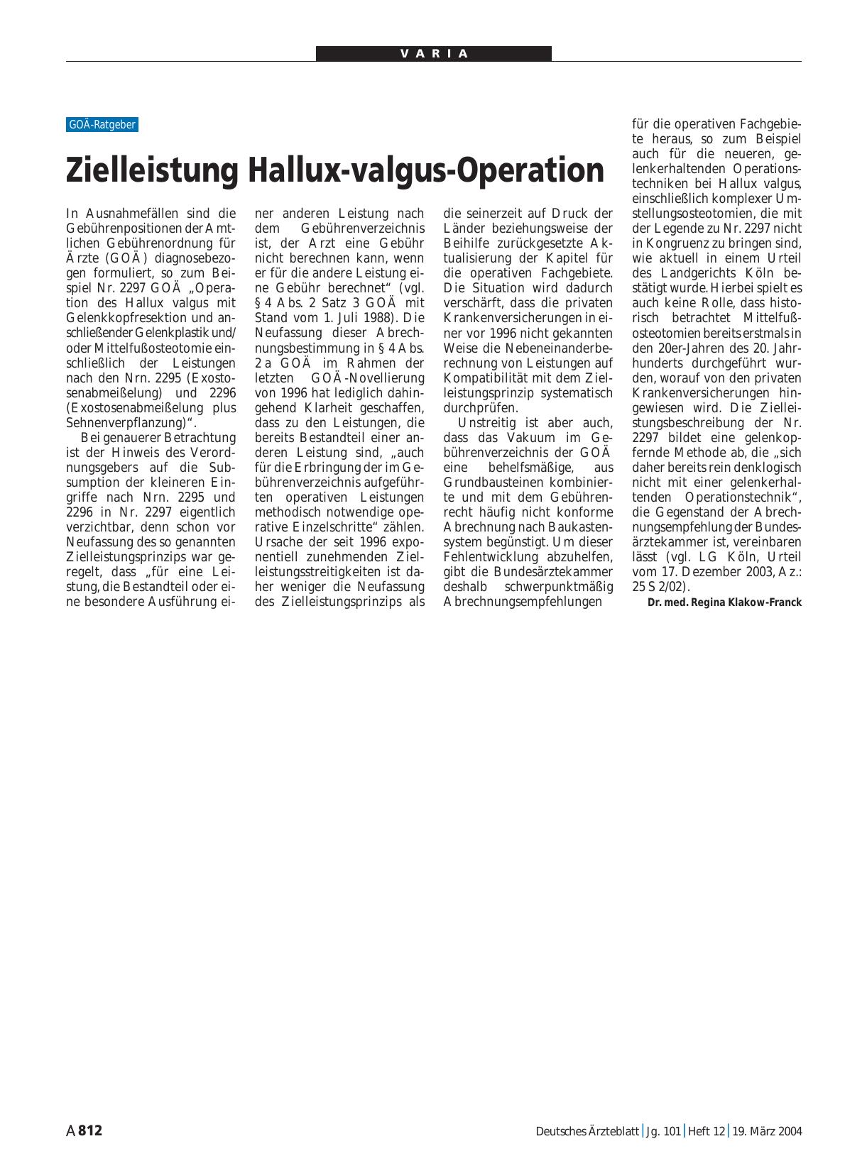 Vorschauseite 1: Zielleistung Hallux-valgus-Operation