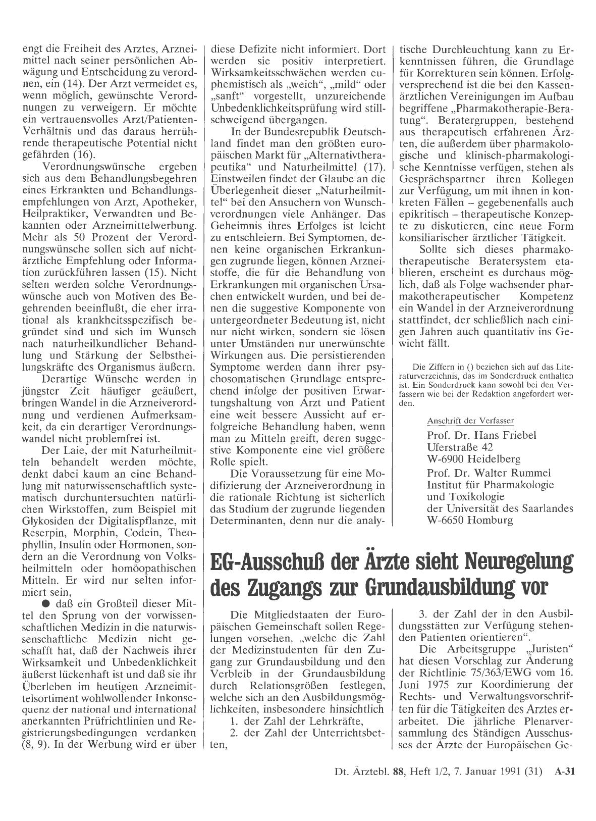 Vorschauseite 1: EG-Ausschuß der Ärzte sieht Neuregelung des Zugangs zur Grundausbildung vor
