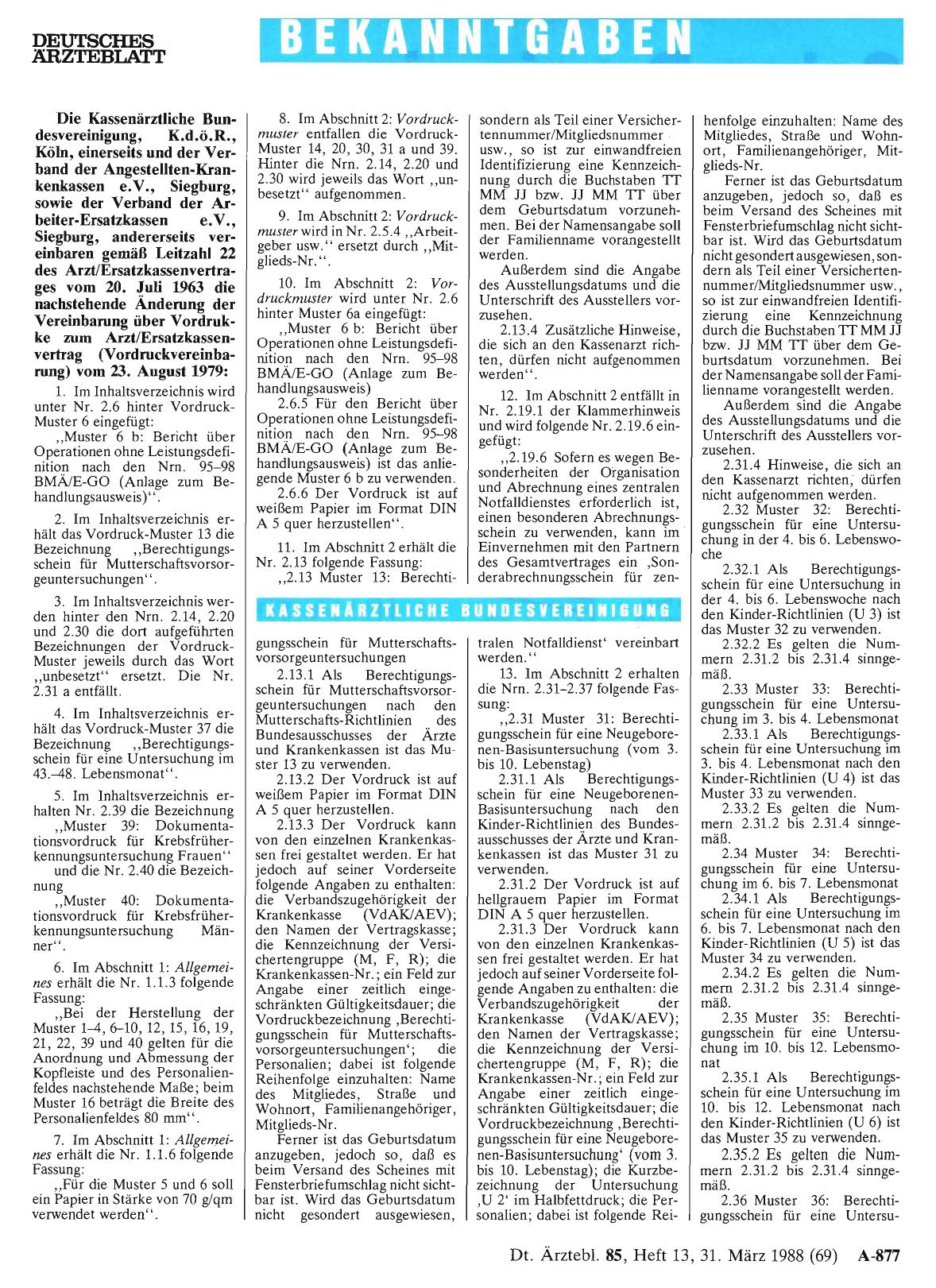 Vorschauseite 1: Änderung der Vereinbarung über Vordrucke zum Arzt/Ersatzkassenvertrag