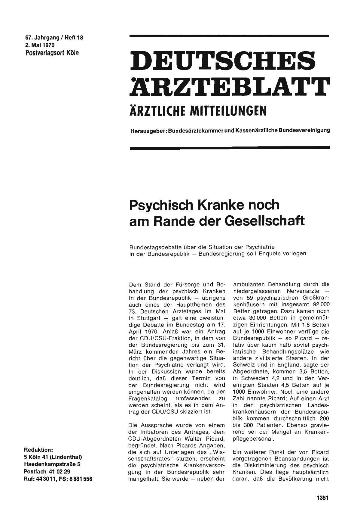 Vorschauseite 1: Psychisch Kranke noch am Rande der Gesellschaft
