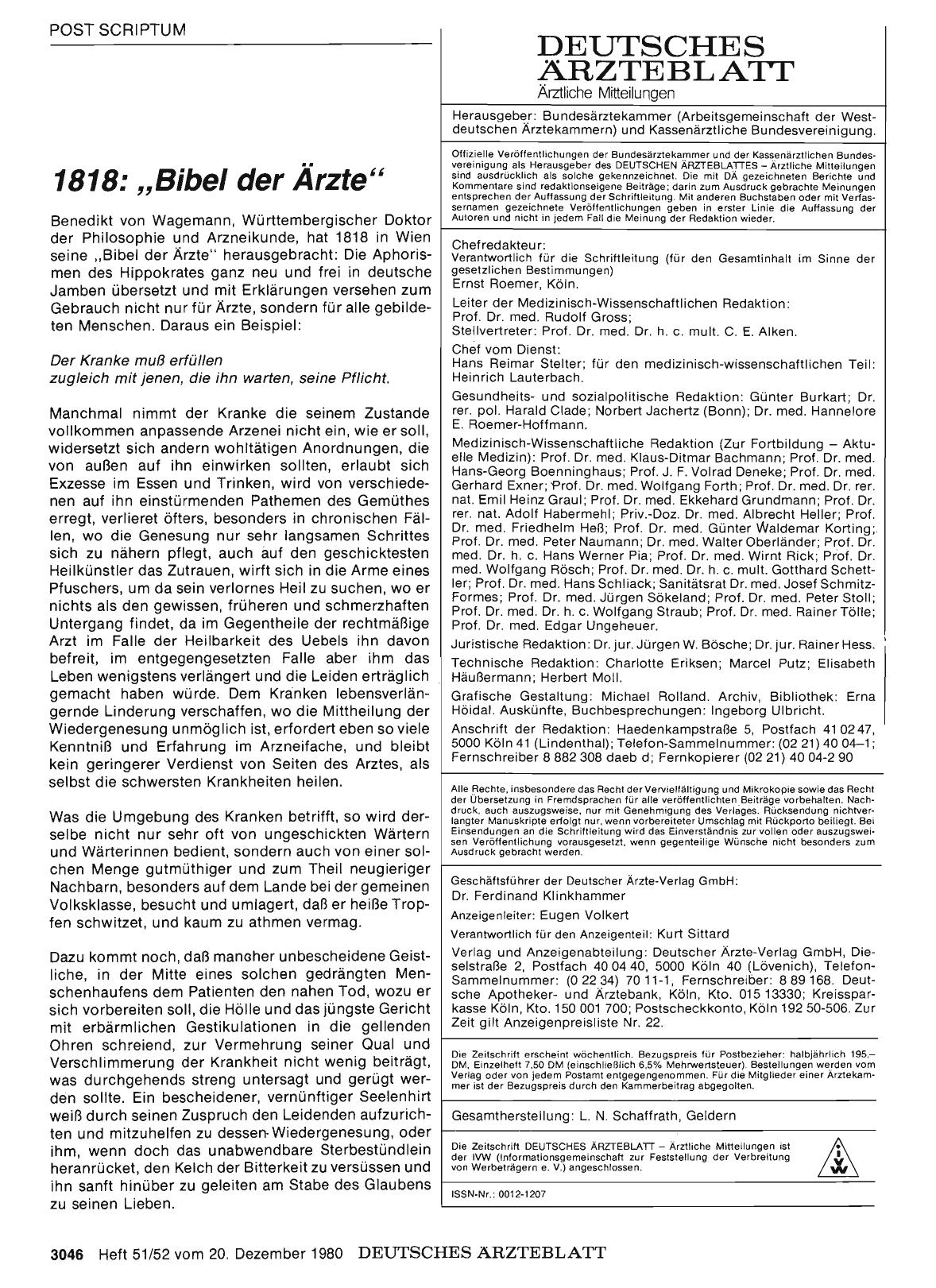 Vorschauseite 1: 1818: „Bibel der Ärzte“