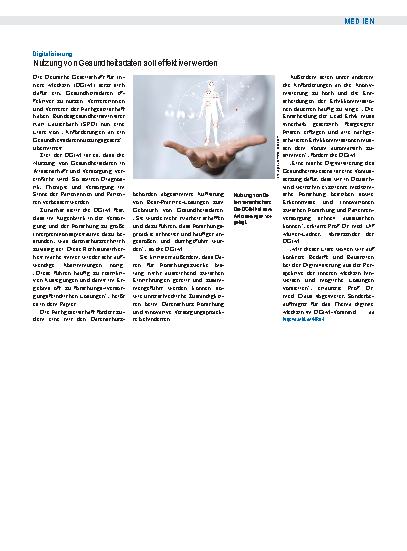 Vorschauseite 1: Digitalisierung: Nutzung von Gesundheitsdaten soll effektiver werden