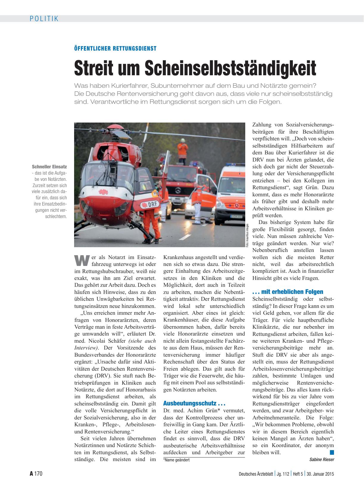 Vorschauseite 1: Öffentlicher Rettungsdienst: Streit um Scheinselbstständigkeit