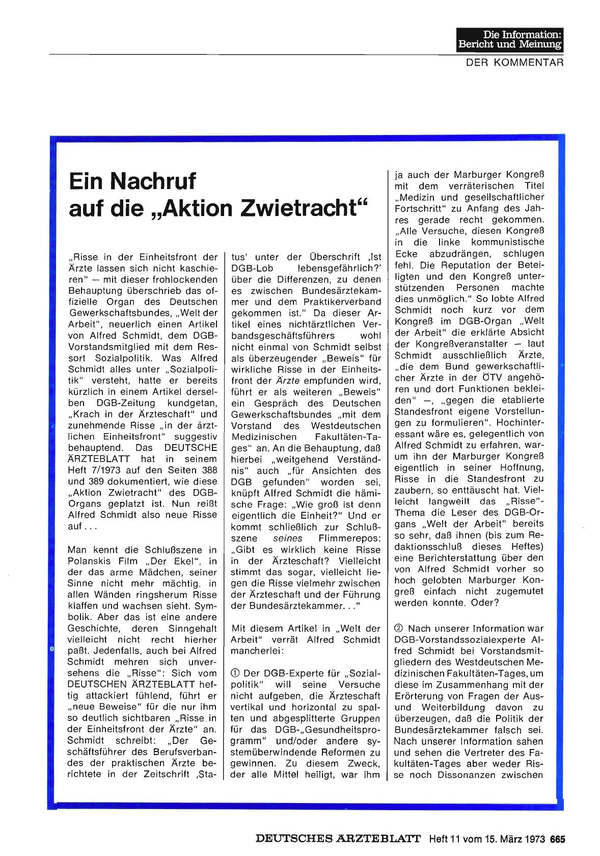 Vorschauseite 1: Ein Nachruf auf die „Aktion Zwietracht"