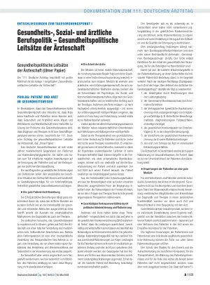 Vorschauseite 1: Entschliessungen zum Tagesordnungspunkt I: Gesundheits-, Sozialund ärztliche Berufspolitik – Gesundheitspolitische Leitsätze der Ärzteschaft