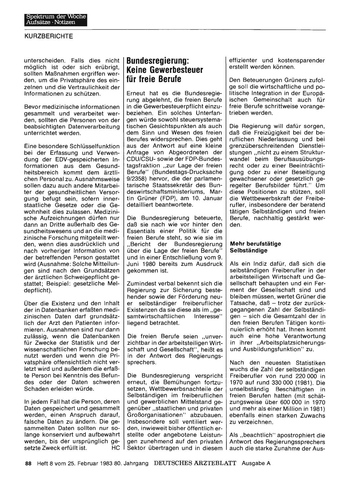 Vorschauseite 1: Bundesregierung: Keine Gewerbesteuer für freie Berufe
