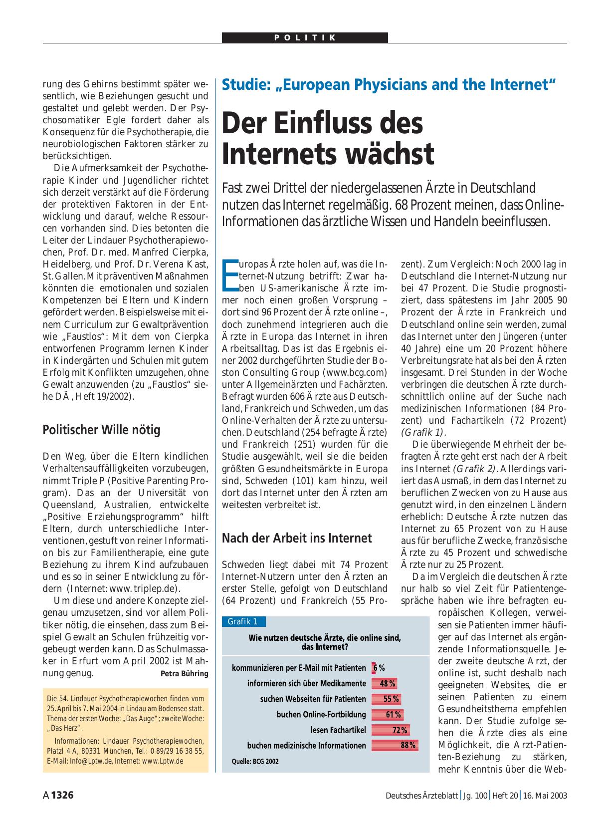 Vorschauseite 1: Studie – „European Physicians and the Internet“: Der Einfluss des Internets wächst