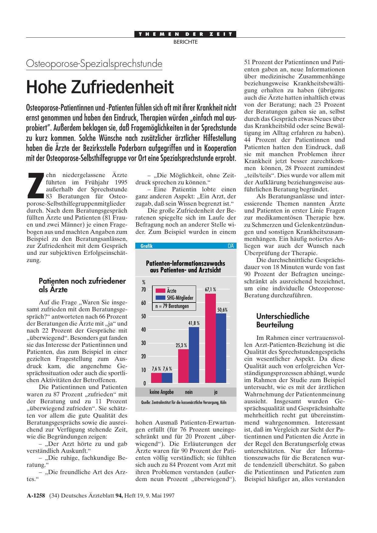Vorschauseite 1: Osteoporose-Spezialsprechstunde: Hohe Zufriedenheit