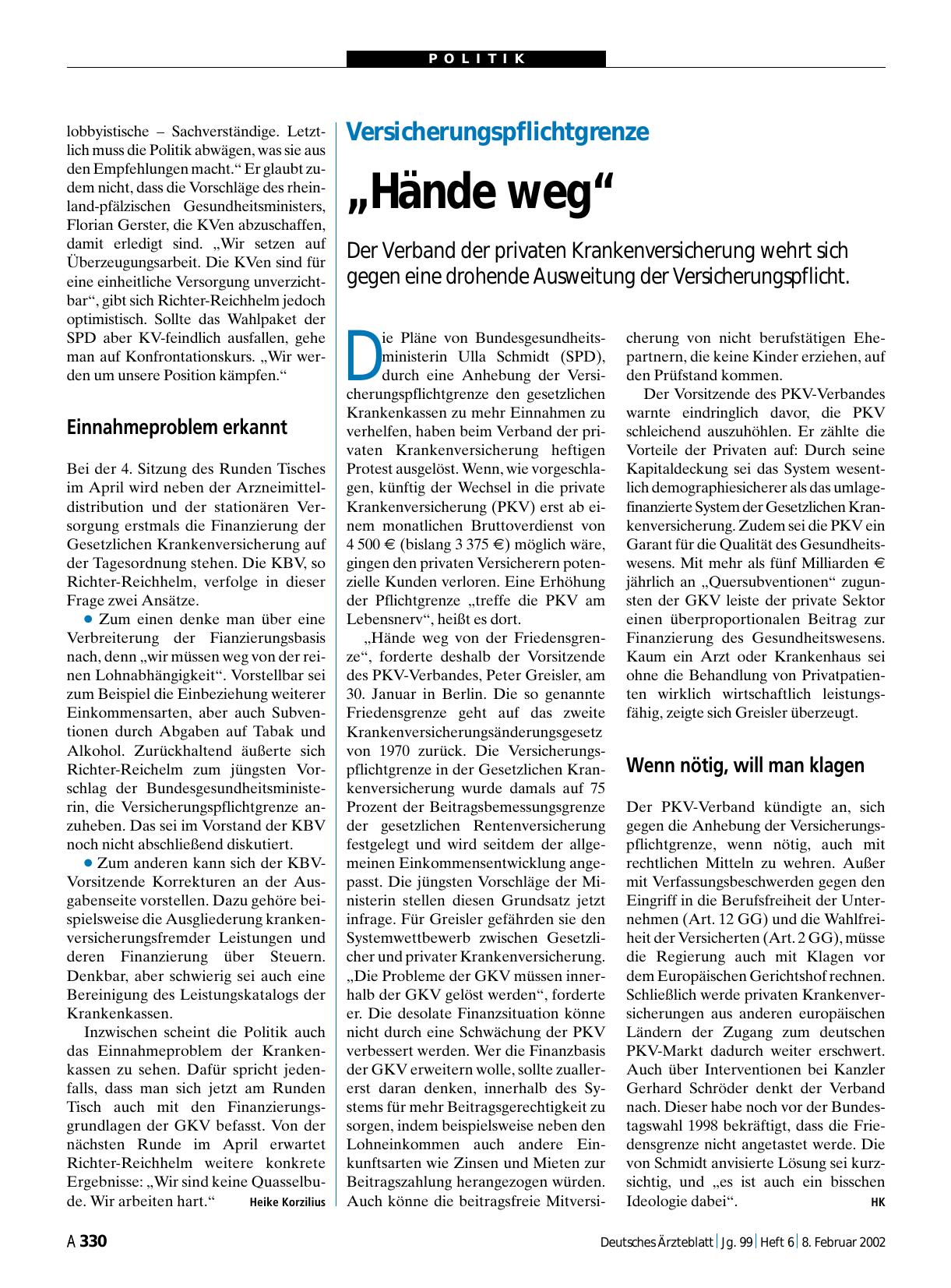 Vorschauseite 1: Versicherungspflichtgrenze: „Hände weg“