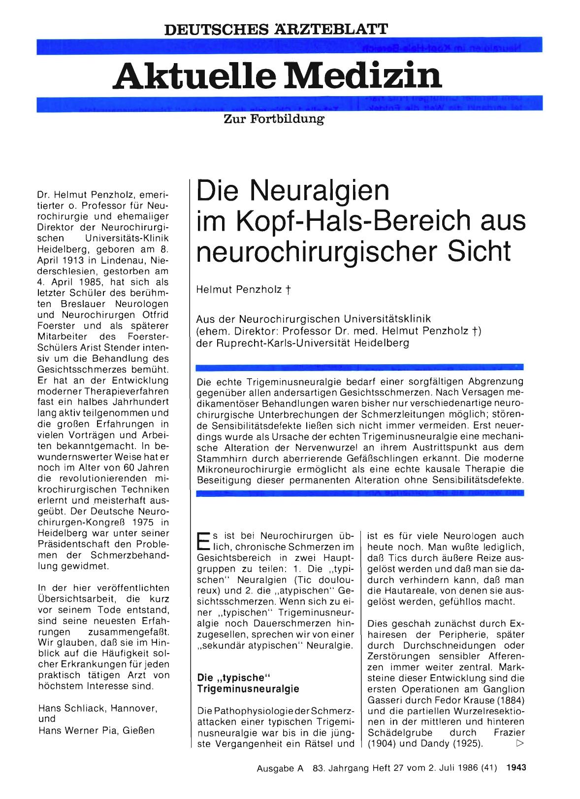 Vorschauseite 1: Die Neuralgien im Kopf-Hals-Bereich aus neurochirurgischer Sicht
