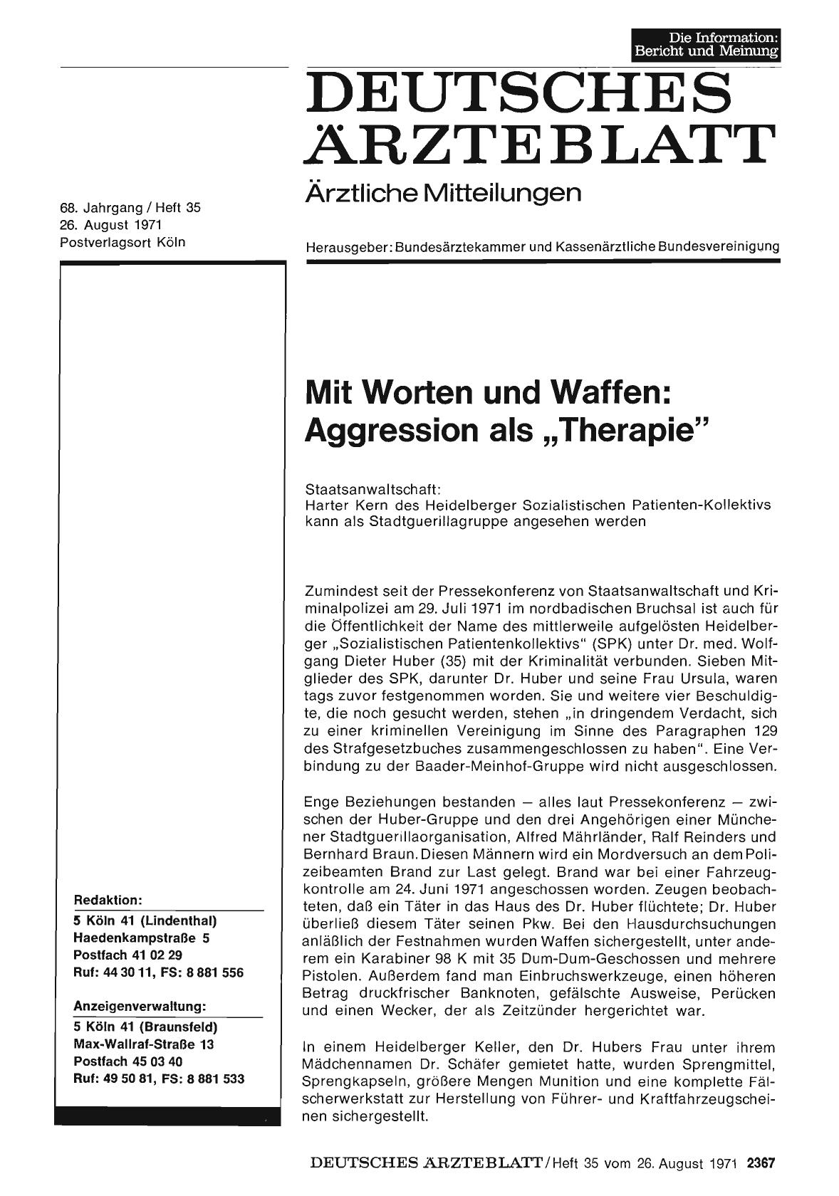 Vorschauseite 1: Mit Worten und Waffen: Aggression als „Therapie"