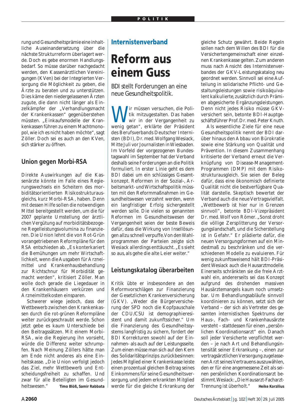 Vorschauseite 1: Internistenverband: Reform aus einem Guss