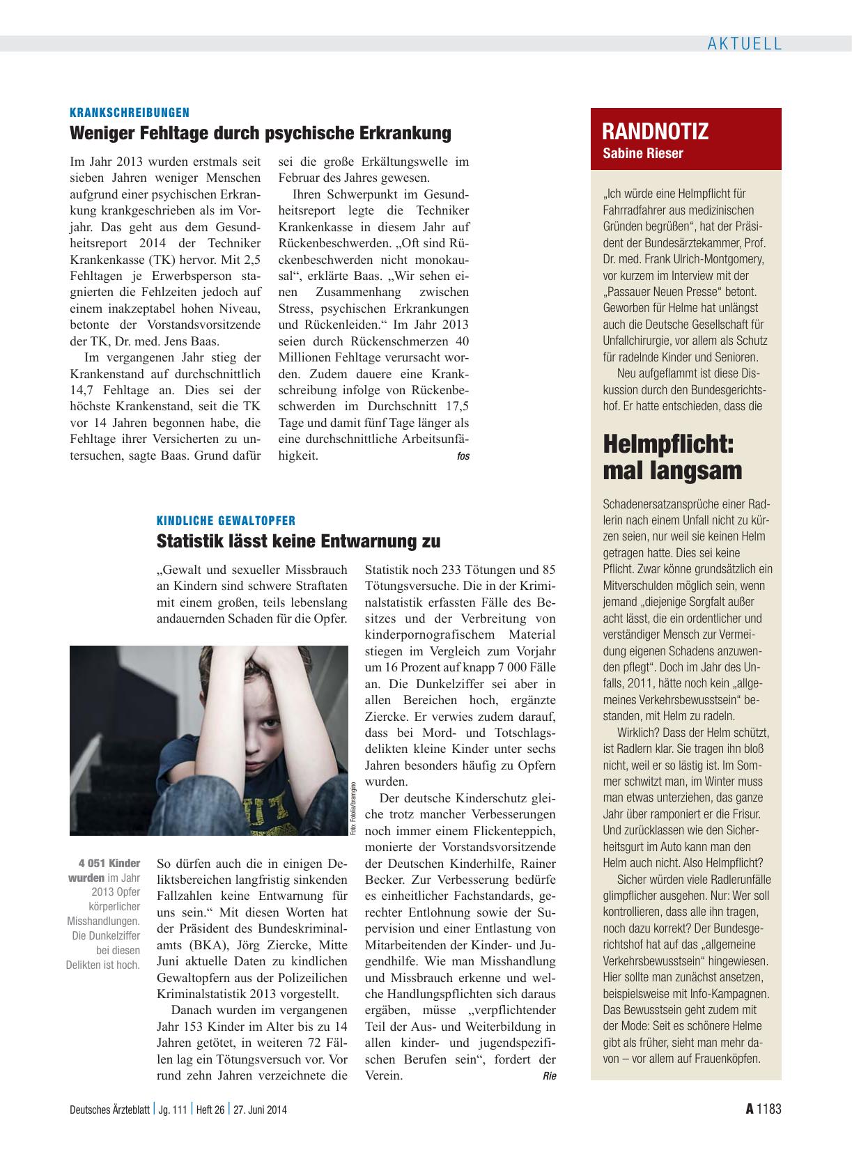 Vorschauseite 1: Krankschreibungen: Weniger Fehltage durch psychische Erkrankung
