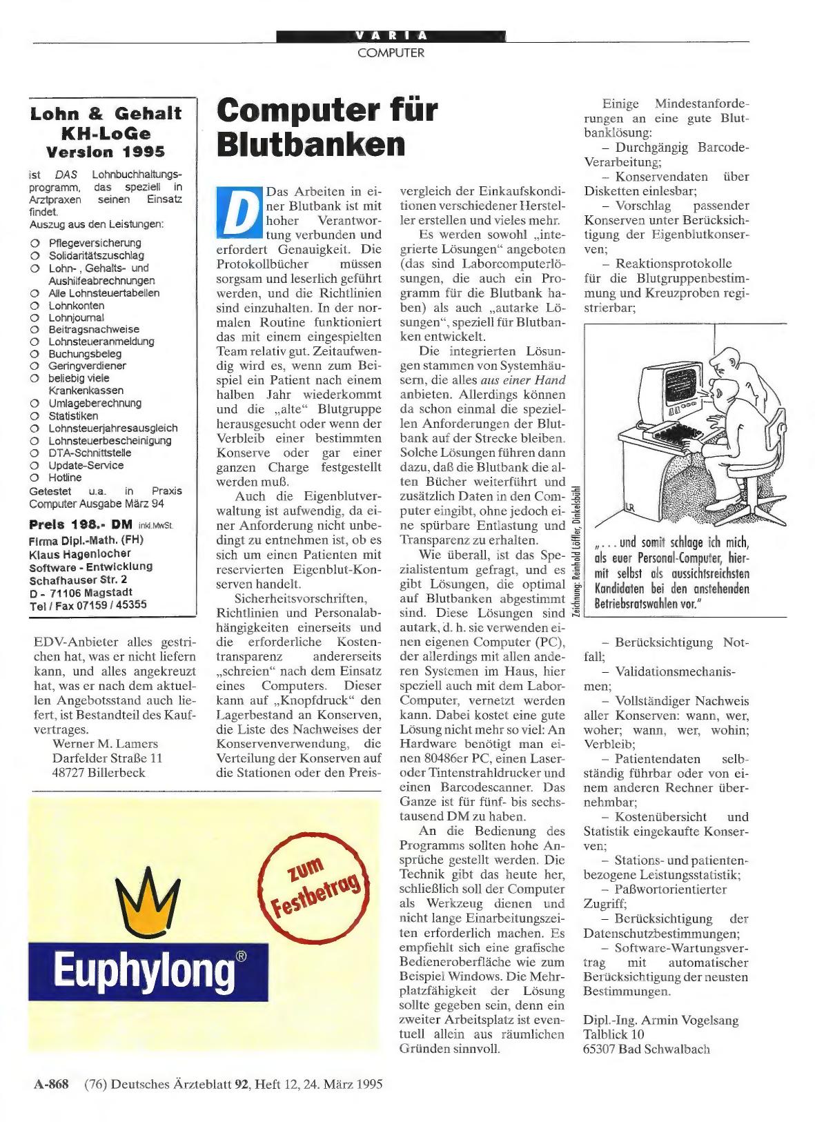Vorschauseite 1: Computer für Blutbanken