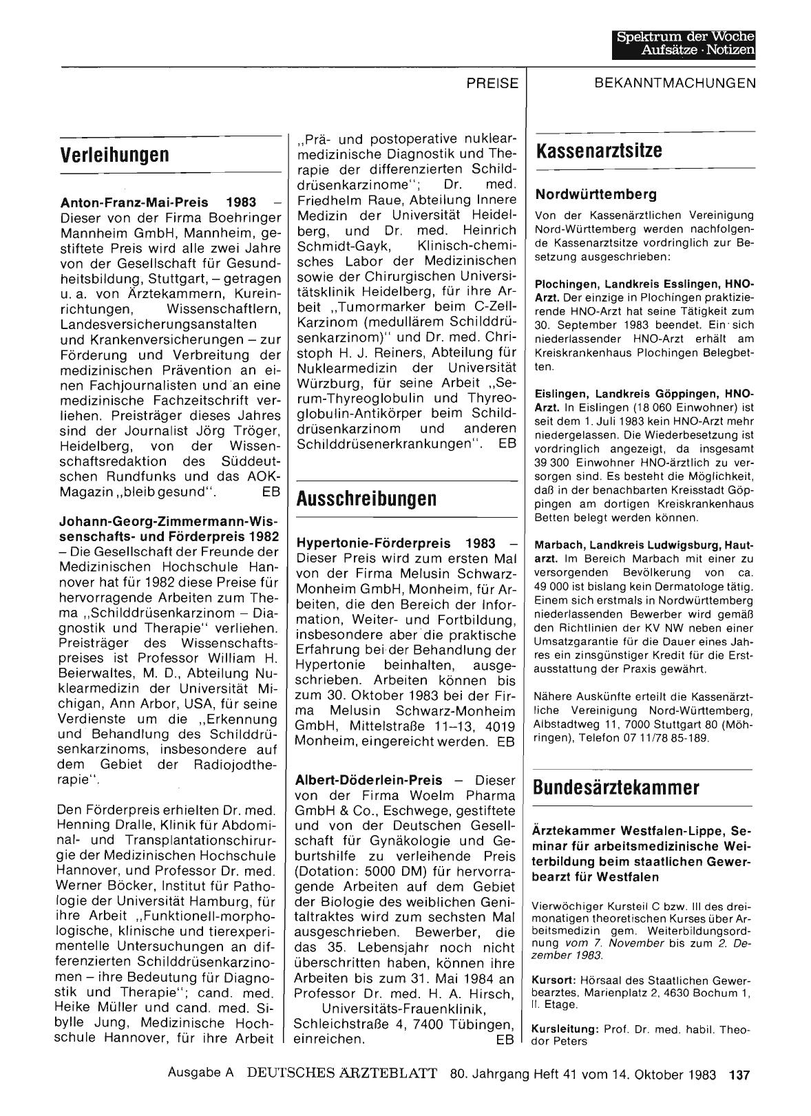 Vorschauseite 1: Bundesärztekammer: Ärztekammer Westfalen-Lippe, Seminar für arbeitsmedizinische Weiterbildung beim staatlichen Gewerbearzt für Westfalen