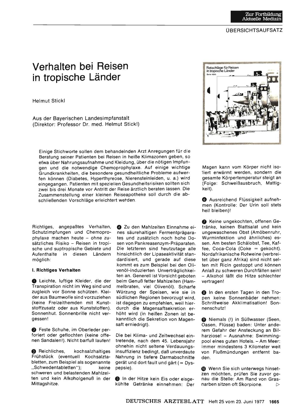 Vorschauseite 1: Verhalten bei Reisen in tropische Länder