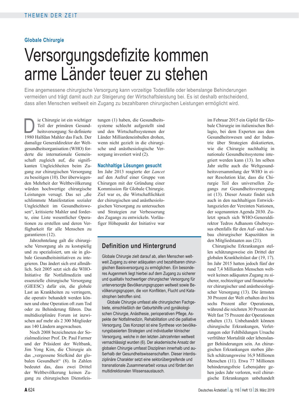 Vorschauseite 1: Globale Chirurgie: Versorgungsdefizite kommen arme Länder teuer zu stehen