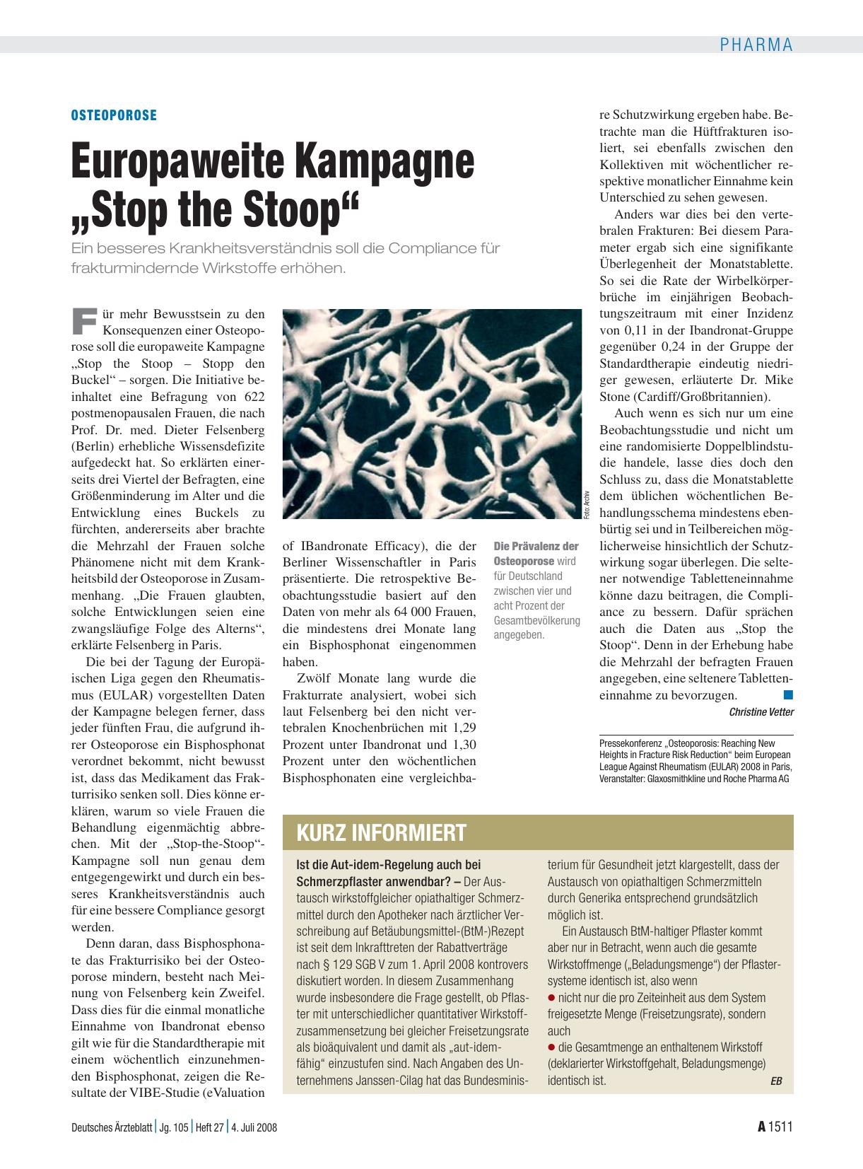 Vorschauseite 1: Osteoporose: Europaweite Kampagne „Stop the Stoop“