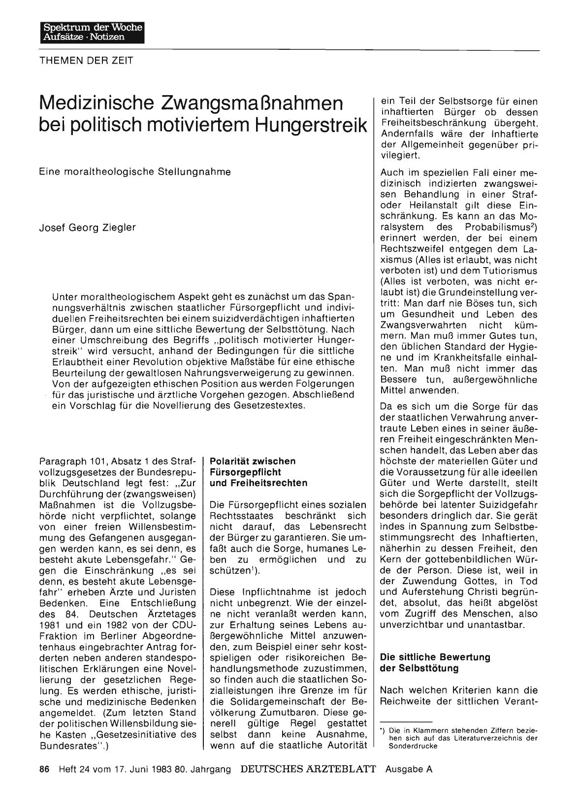 Vorschauseite 1: Medizinische Zwangsmaßnahmen bei politisch motiviertem Hungerstreik