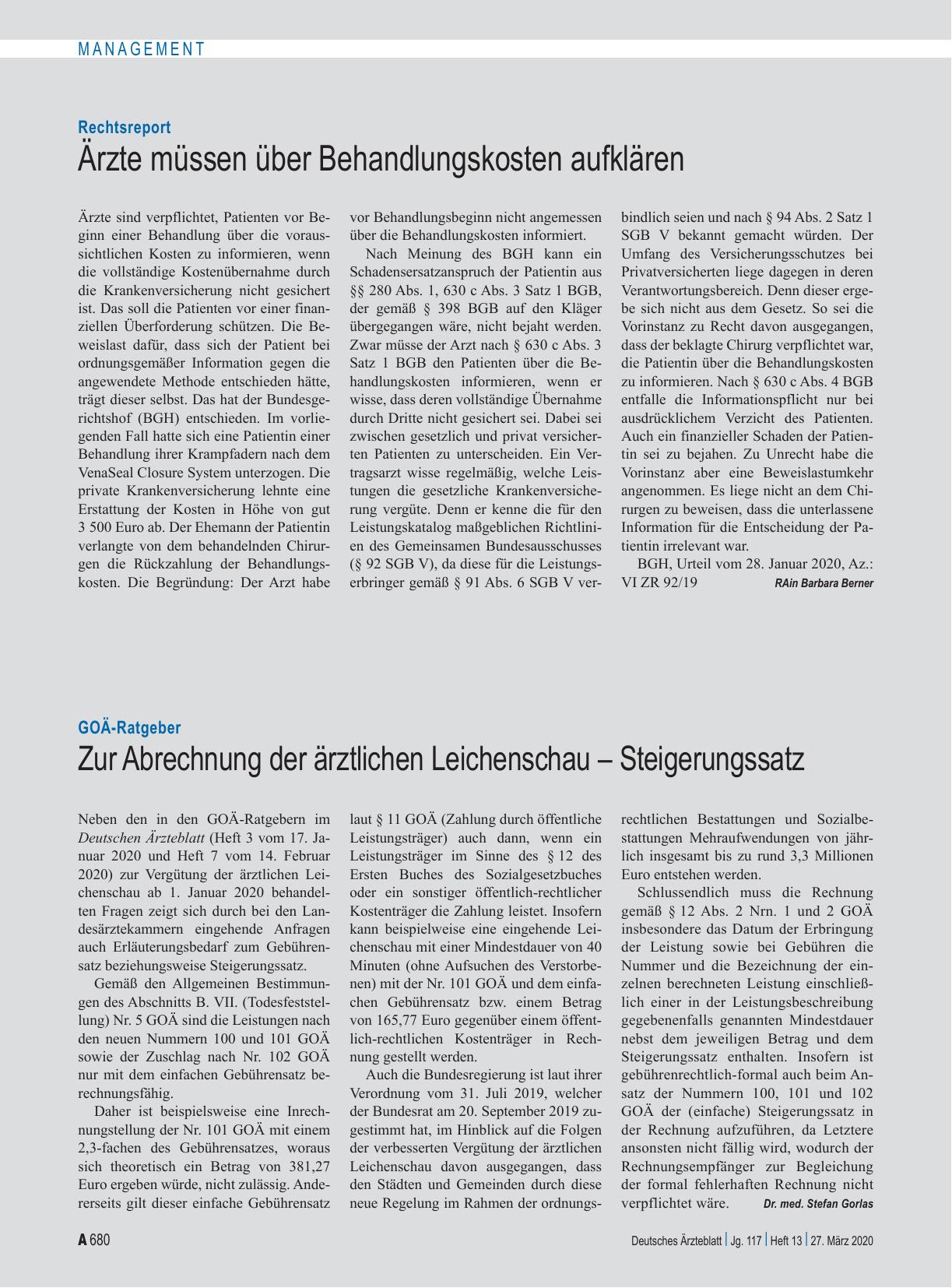 Vorschauseite 1: Rechtsreport: Ärzte müssen über Behandlungskosten aufklären
