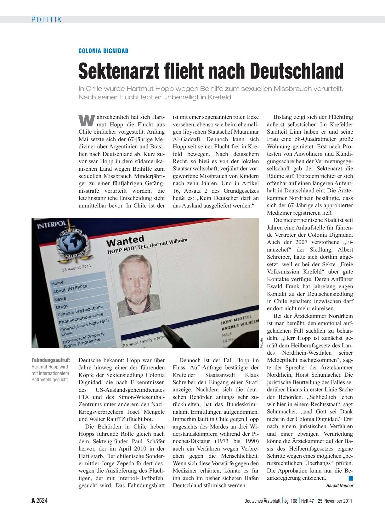 Vorschauseite 1: Colonia Dignidad: Sektenarzt flieht nach Deutschland