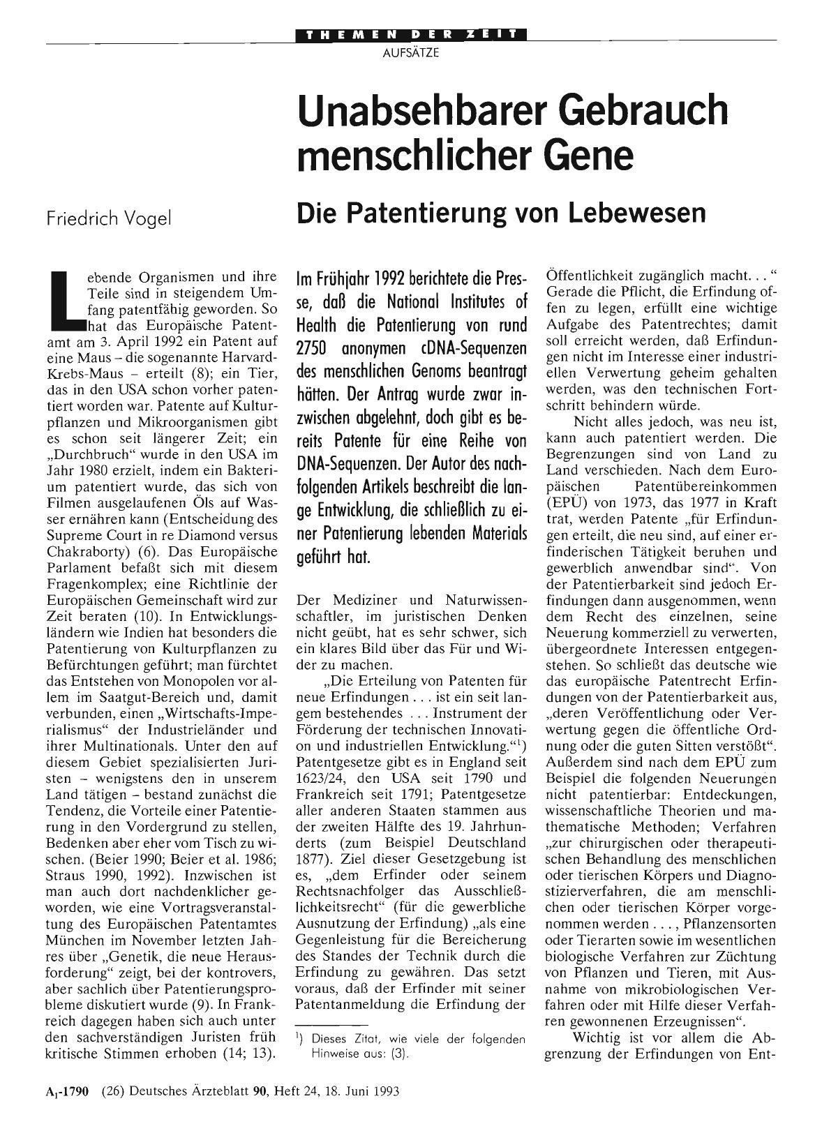 Vorschauseite 1: Unabsehbarer Gebrauch menschlicher Gene: Die Patentierung von Lebewesen