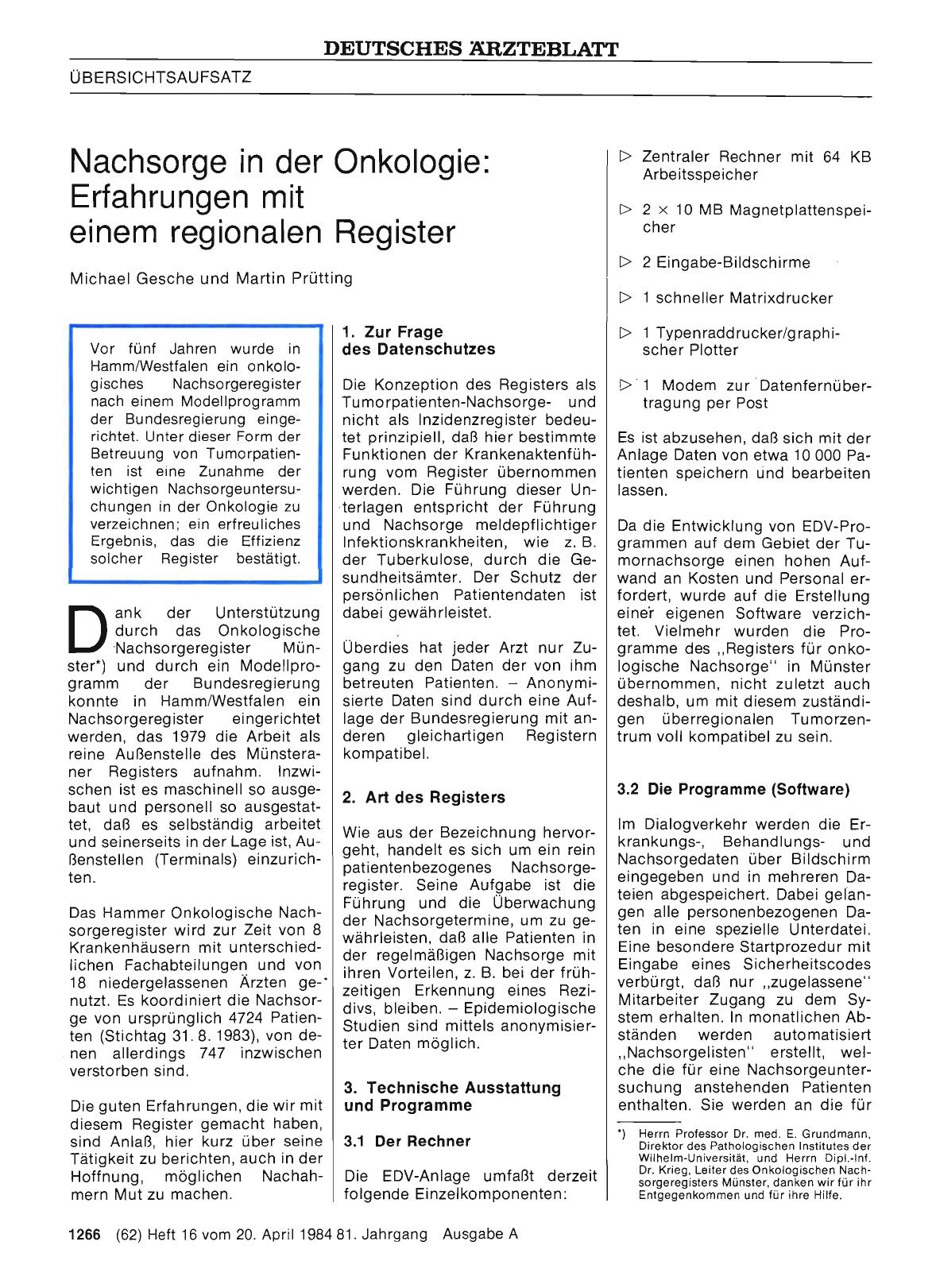 Vorschauseite 1: Nachsorge in der Onkologie: Erfahrungen mit einem regionalen Register