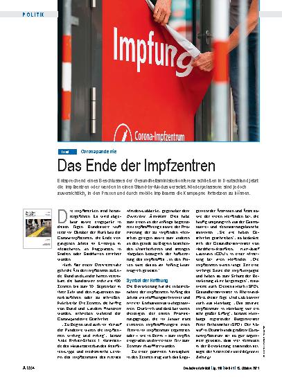 Vorschauseite 1: Coronapandemie: Das Ende der Impfzentren
