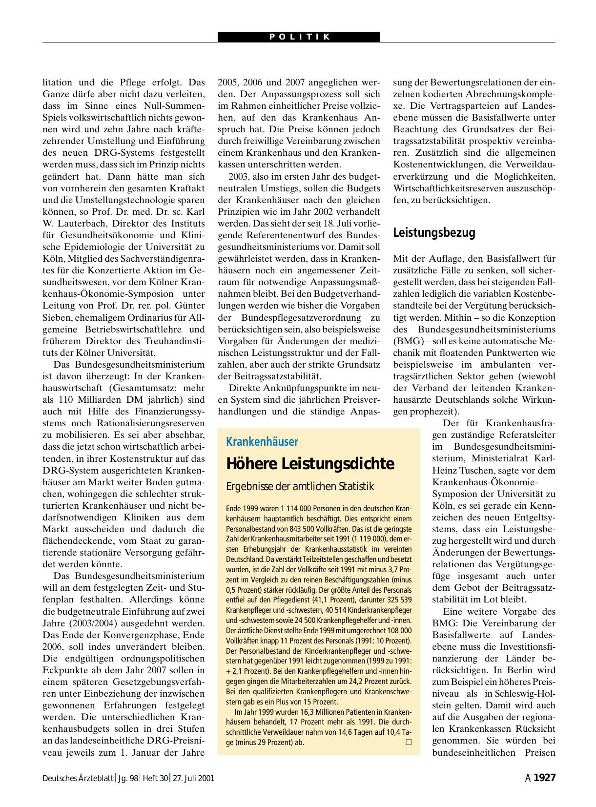Vorschauseite 1: Krankenhäuser: Höhere Leistungsdichte