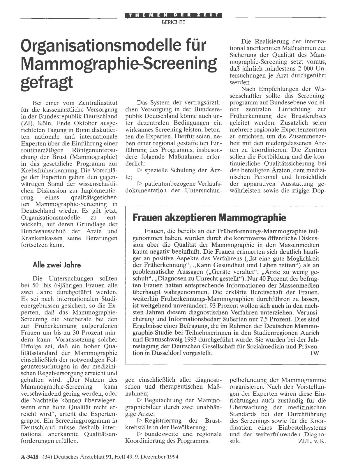 Vorschauseite 1: Organisationsmodelle für Mammographie-Screening gefragt