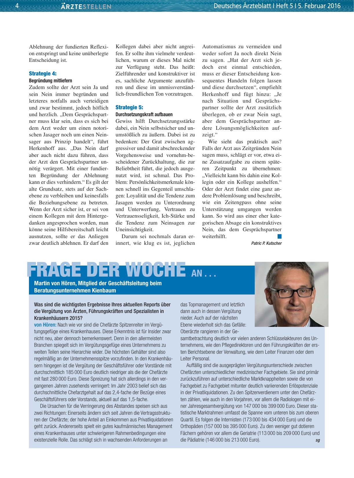 Vorschauseite 1: Frage der Woche an. .. Martin von Hören, Mitglied der Geschäftsleitung beim Beratungsunternehmen Kienbaum