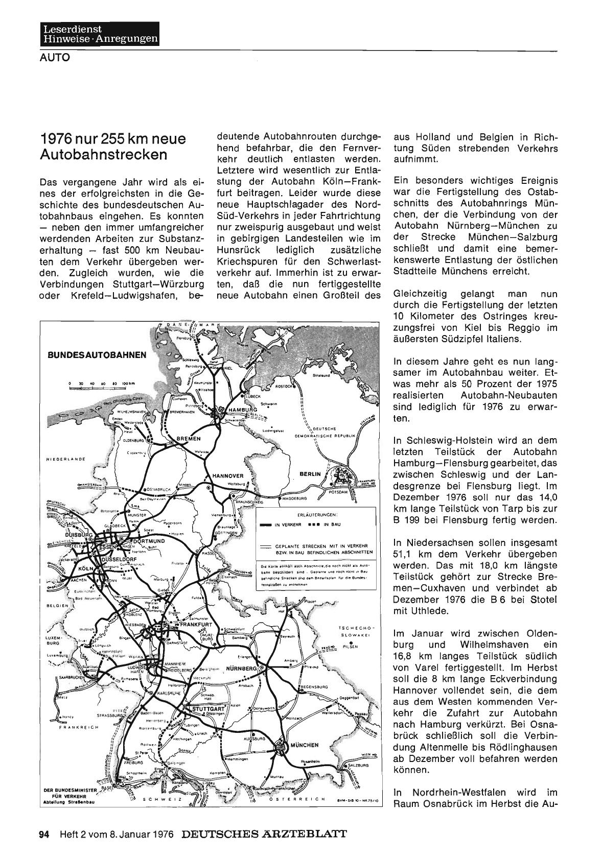 Vorschauseite 1: 1976 nur 255 km neue Autobahnstrecken