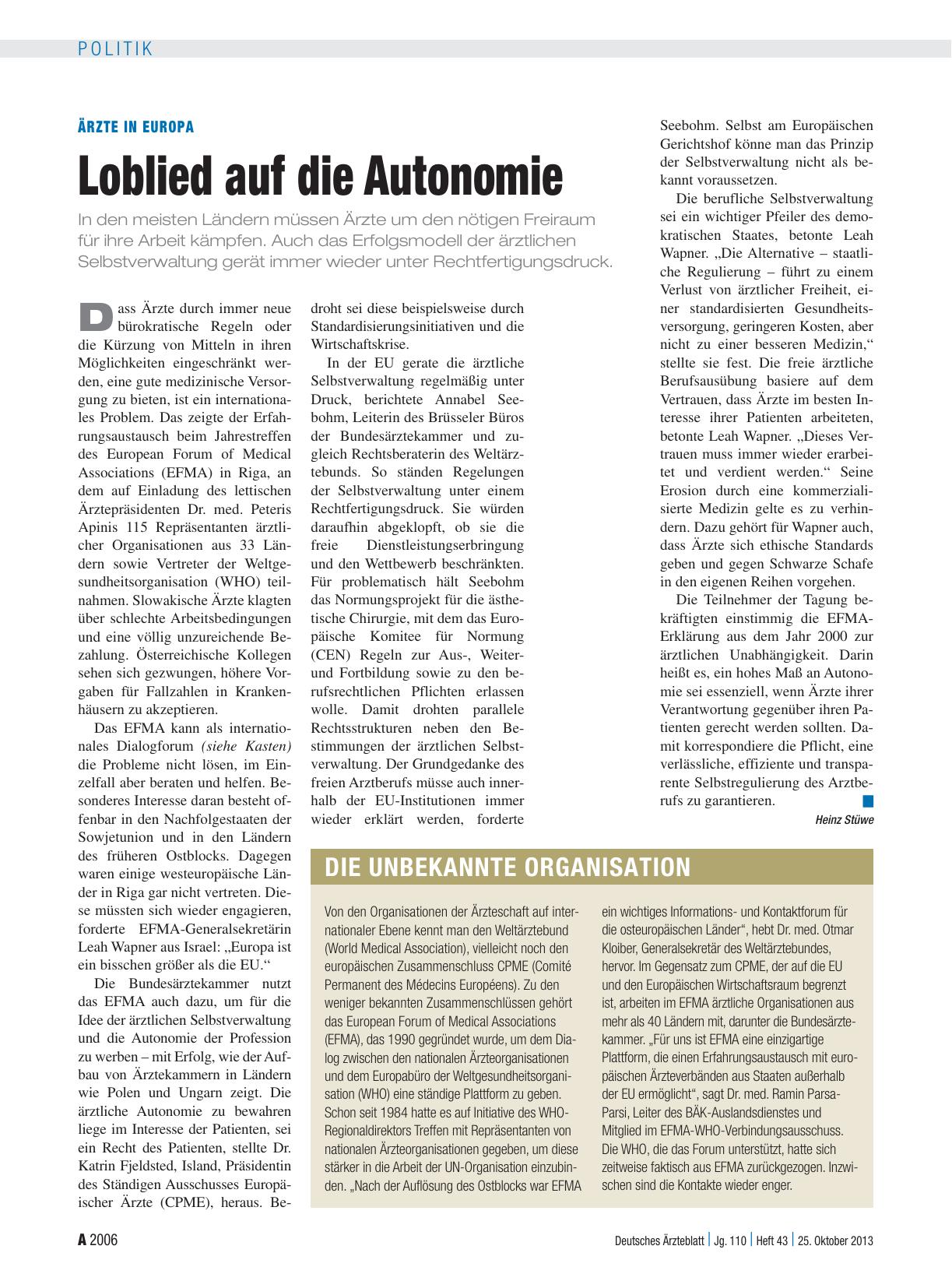 Vorschauseite 1: Ärzte in Europa: Loblied auf die Autonomie